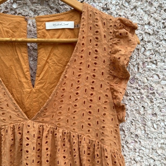 Mustard Seed Sweet Caroline Mustard Eyelet Romper - Picture 2 of 5